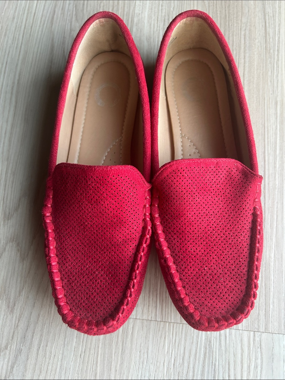 Journee Halsey Comfort Insole Suede Loafers 8 Red Round Toe Slip On Casual